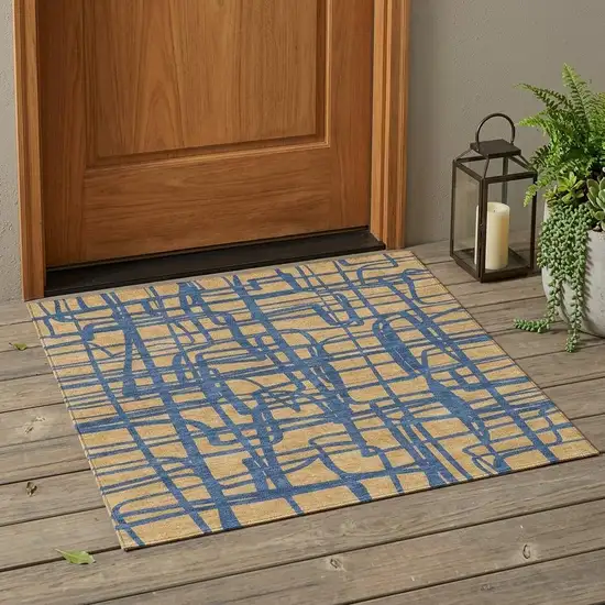 Gold And Copper Abstract Washable Indoor Outdoor Area Rug Photo 1