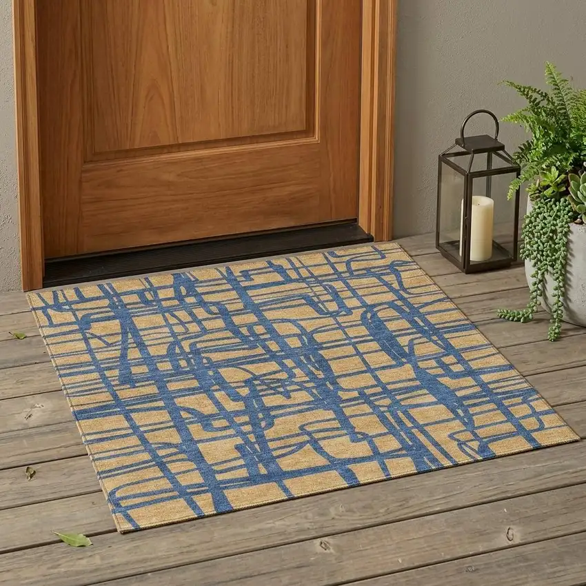 Gold And Copper Abstract Washable Indoor Outdoor Area Rug Photo 1