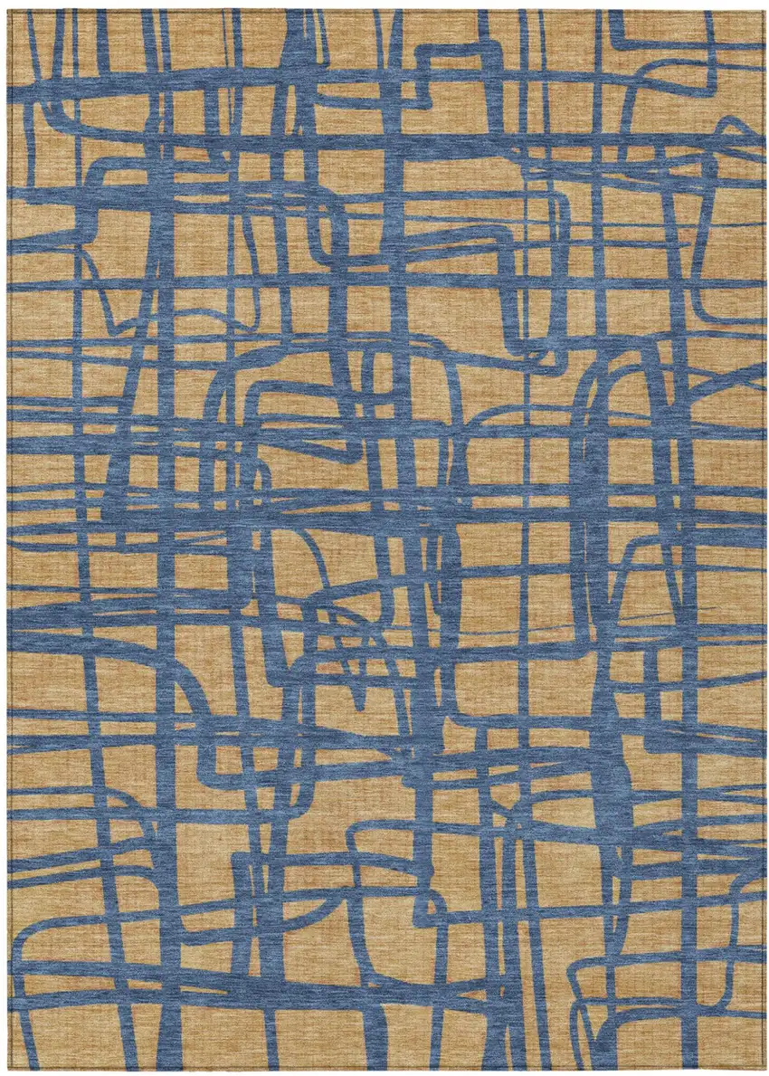 Gold And Copper Abstract Washable Indoor Outdoor Area Rug Photo 2