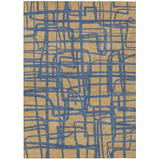 Gold And Copper Abstract Washable Indoor Outdoor Area Rug Photo 2