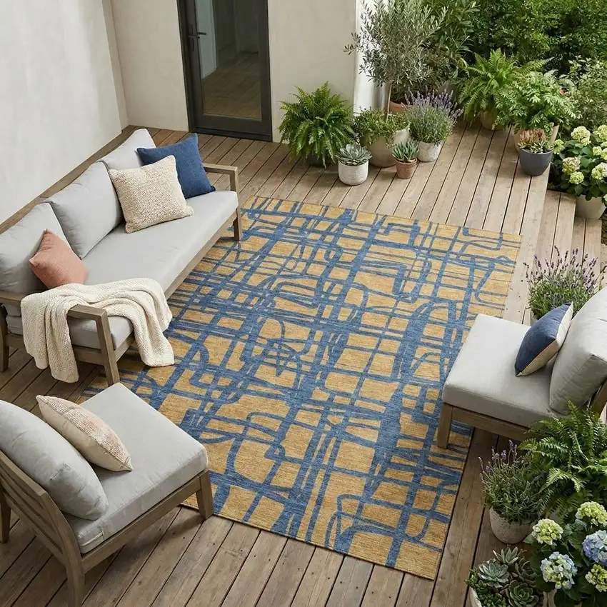 Gold And Copper Abstract Washable Indoor Outdoor Area Rug Photo 1
