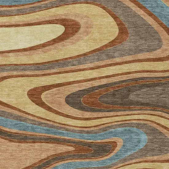 Gold And Copper Abstract Washable Indoor Outdoor Area Rug Photo 3