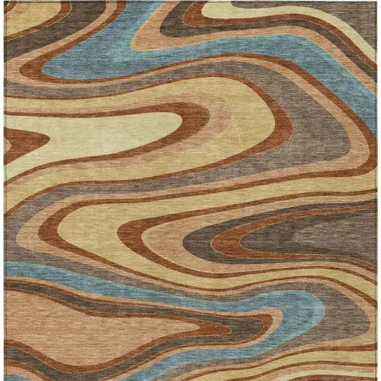 Gold And Copper Abstract Washable Indoor Outdoor Area Rug Photo 4