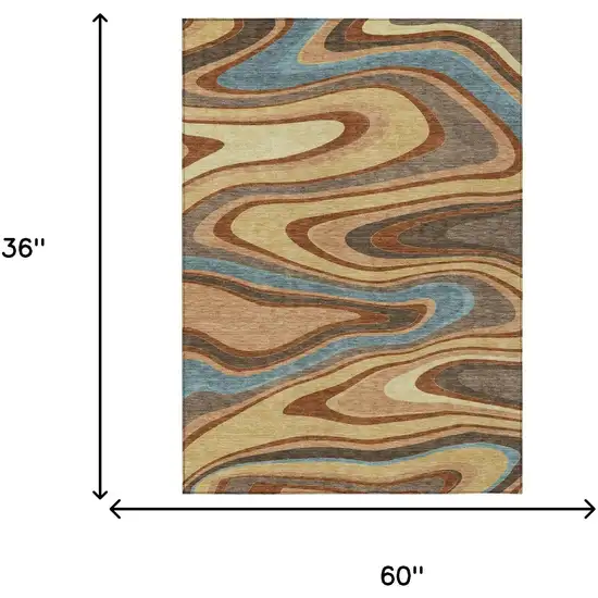 Gold And Copper Abstract Washable Indoor Outdoor Area Rug Photo 7