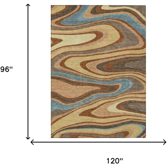 Gold And Copper Abstract Washable Indoor Outdoor Area Rug Photo 7