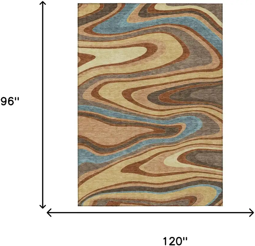 Gold And Copper Abstract Washable Indoor Outdoor Area Rug Photo 7
