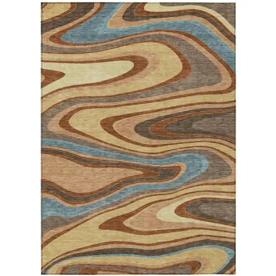Gold And Copper Abstract Washable Indoor Outdoor Area Rug Photo 2