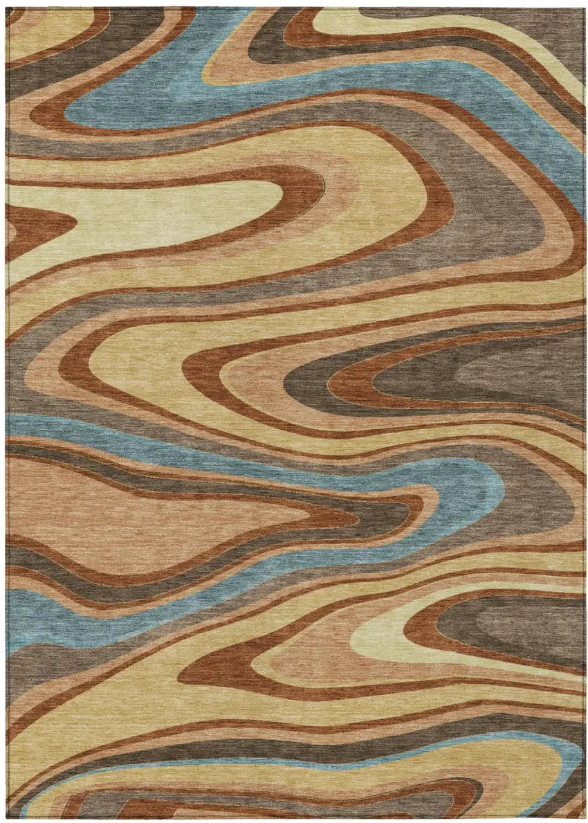Gold And Copper Abstract Washable Indoor Outdoor Area Rug Photo 2