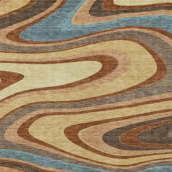 Gold And Copper Abstract Washable Indoor Outdoor Area Rug Photo 3