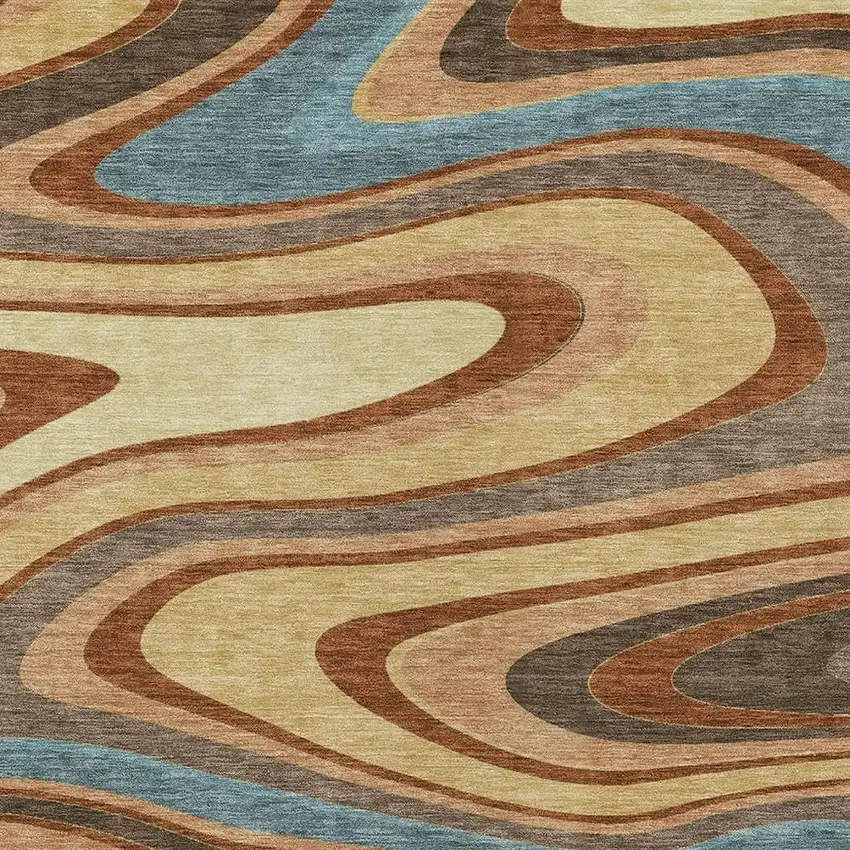 Gold And Copper Abstract Washable Indoor Outdoor Area Rug Photo 3