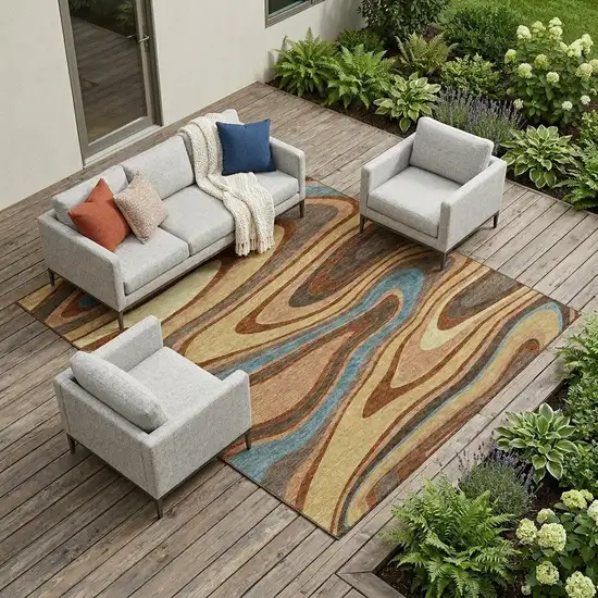 Gold And Copper Abstract Washable Indoor Outdoor Area Rug Photo 1