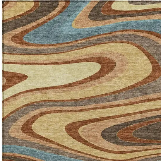 Gold And Copper Abstract Washable Indoor Outdoor Area Rug Photo 3