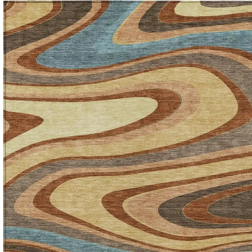 Gold And Copper Abstract Washable Indoor Outdoor Area Rug Photo 3