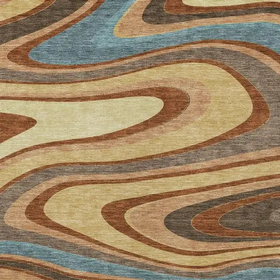 Gold And Copper Abstract Washable Indoor Outdoor Area Rug Photo 3