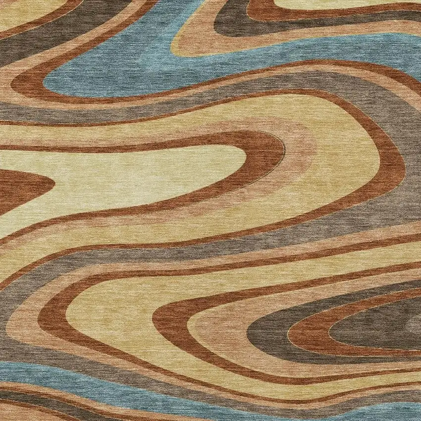Gold And Copper Abstract Washable Indoor Outdoor Area Rug Photo 3