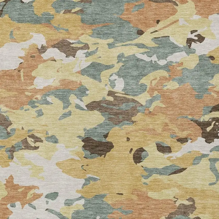 Gold And Copper Abstract Washable Indoor Outdoor Area Rug Photo 3