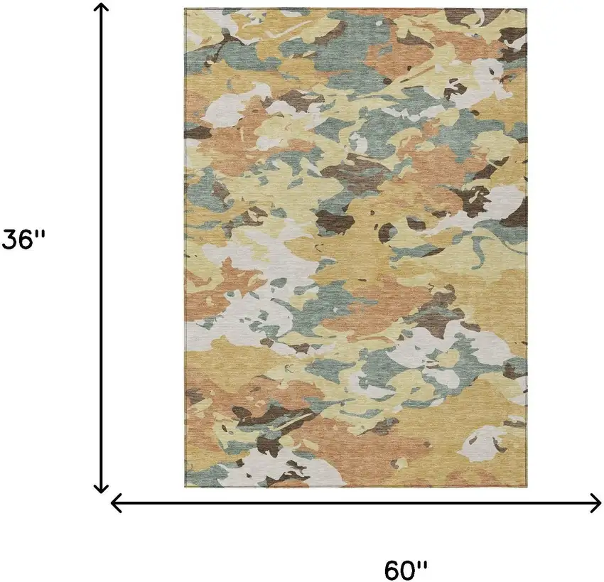 Gold And Copper Abstract Washable Indoor Outdoor Area Rug Photo 7