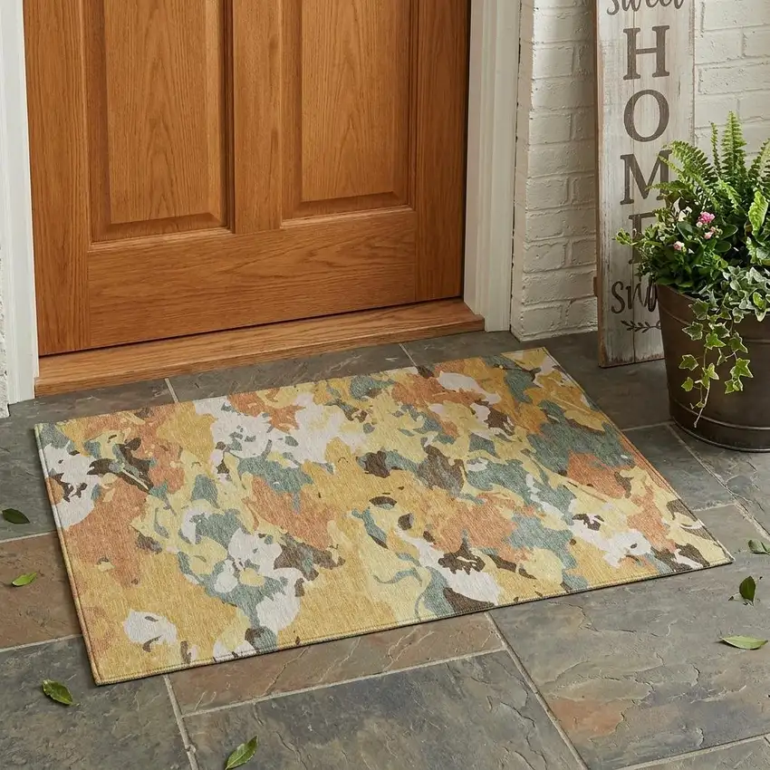 Gold And Copper Abstract Washable Indoor Outdoor Area Rug Photo 1