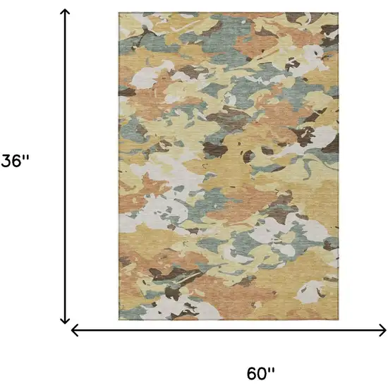 Gold And Copper Abstract Washable Indoor Outdoor Area Rug Photo 7