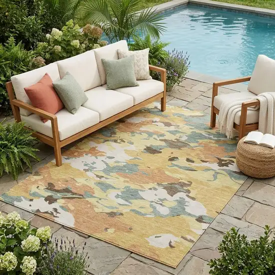 Gold And Copper Abstract Washable Indoor Outdoor Area Rug Photo 1
