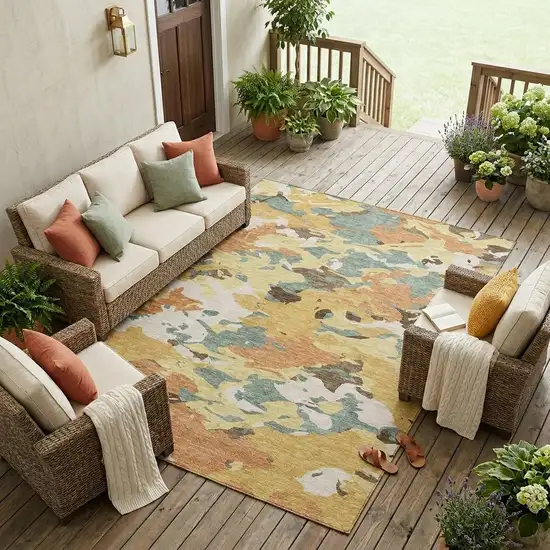 Gold And Copper Abstract Washable Indoor Outdoor Area Rug Photo 1