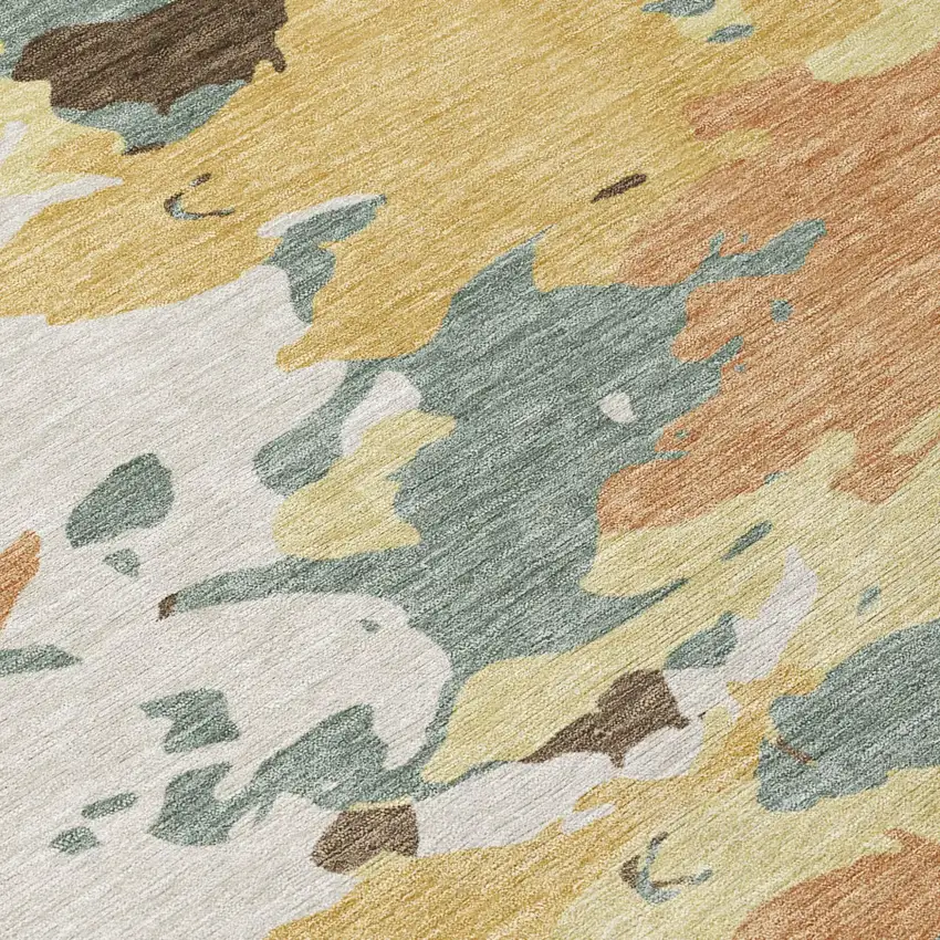 Gold And Copper Abstract Washable Indoor Outdoor Area Rug Photo 6