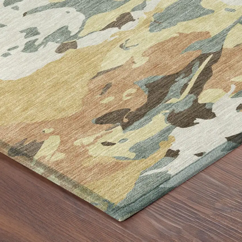 Gold And Copper Abstract Washable Indoor Outdoor Area Rug Photo 5