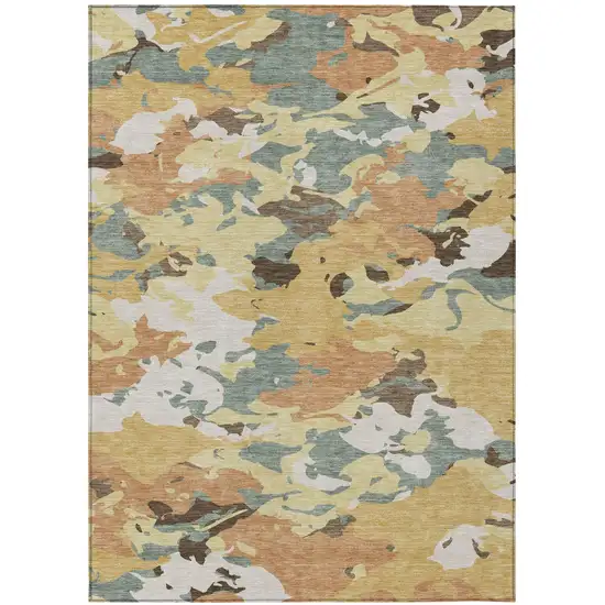 Gold And Copper Abstract Washable Indoor Outdoor Area Rug Photo 2