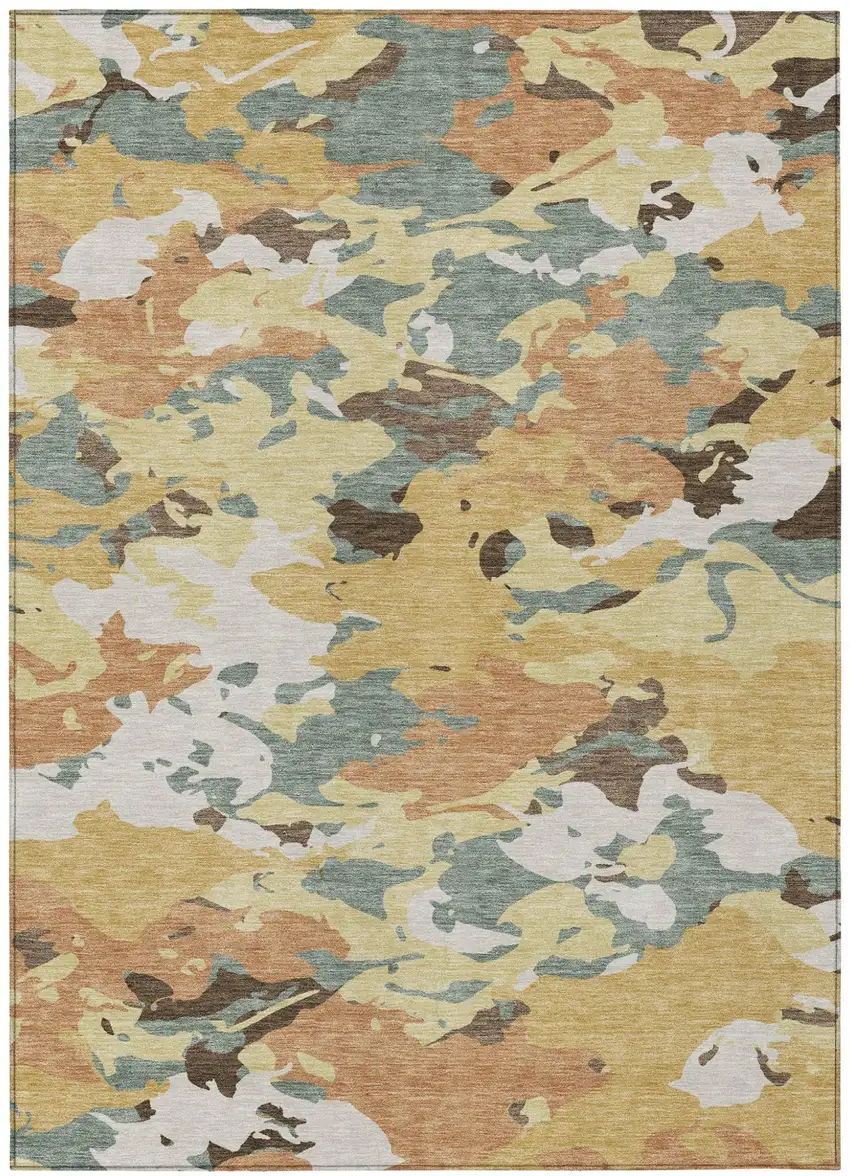 Gold And Copper Abstract Washable Indoor Outdoor Area Rug Photo 2