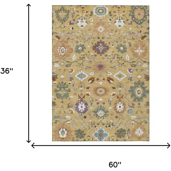Gold And Copper Floral Medallion Washable Indoor Outdoor Area Rug Photo 6