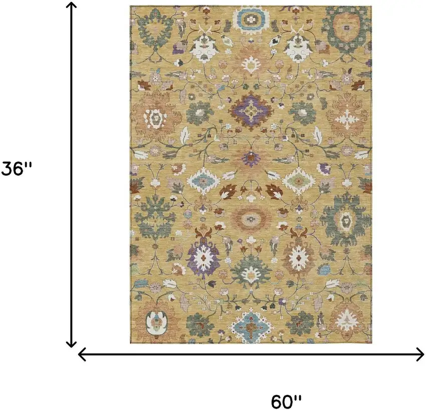 Gold And Copper Floral Medallion Washable Indoor Outdoor Area Rug Photo 6