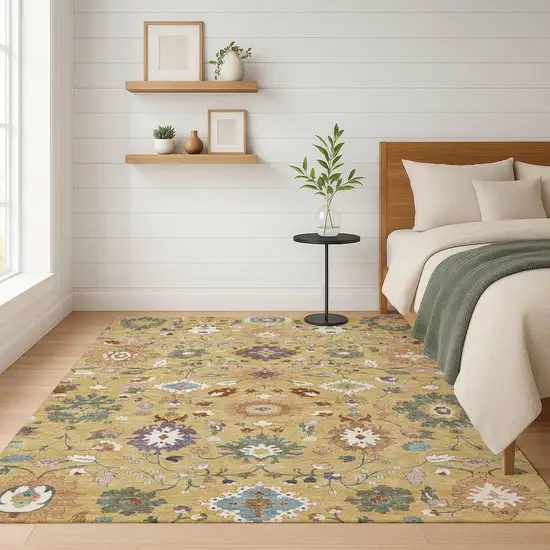 Gold And Copper Floral Medallion Washable Indoor Outdoor Area Rug Photo 6