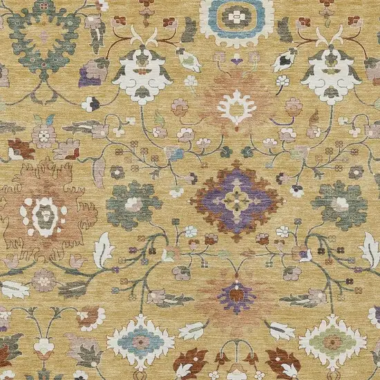 Gold And Copper Floral Medallion Washable Indoor Outdoor Area Rug Photo 2