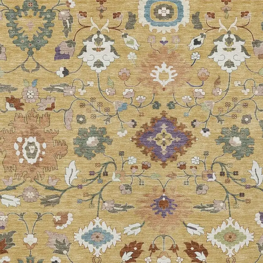 Gold And Copper Floral Medallion Washable Indoor Outdoor Area Rug Photo 2
