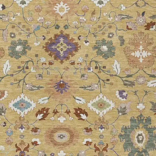 Gold And Copper Floral Medallion Washable Indoor Outdoor Area Rug Photo 3