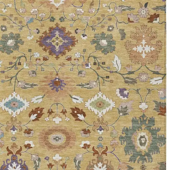 Gold And Copper Floral Medallion Washable Indoor Outdoor Area Rug Photo 2