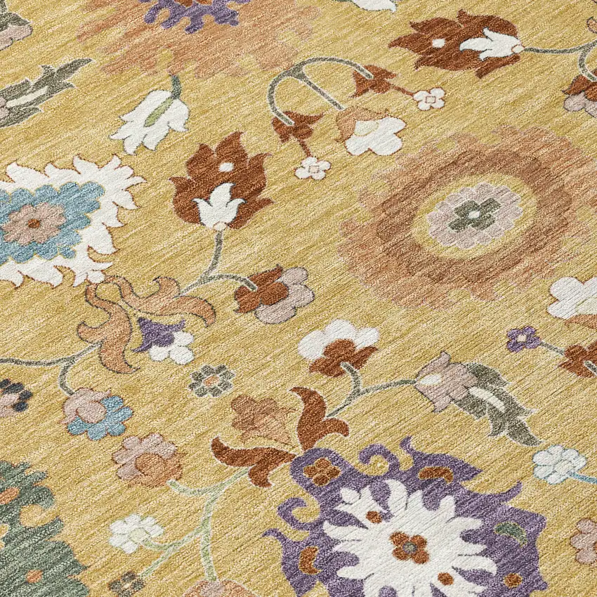 Gold And Copper Floral Medallion Washable Indoor Outdoor Area Rug Photo 9