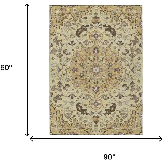 Gold And Copper Floral Medallion Washable Indoor Outdoor Area Rug Photo 7