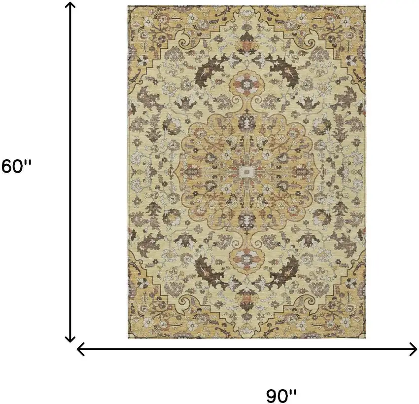 Gold And Copper Floral Medallion Washable Indoor Outdoor Area Rug Photo 7