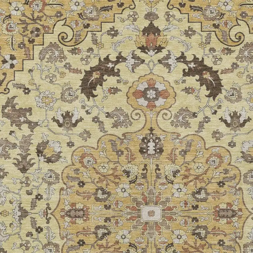 Gold And Copper Floral Medallion Washable Indoor Outdoor Area Rug Photo 3
