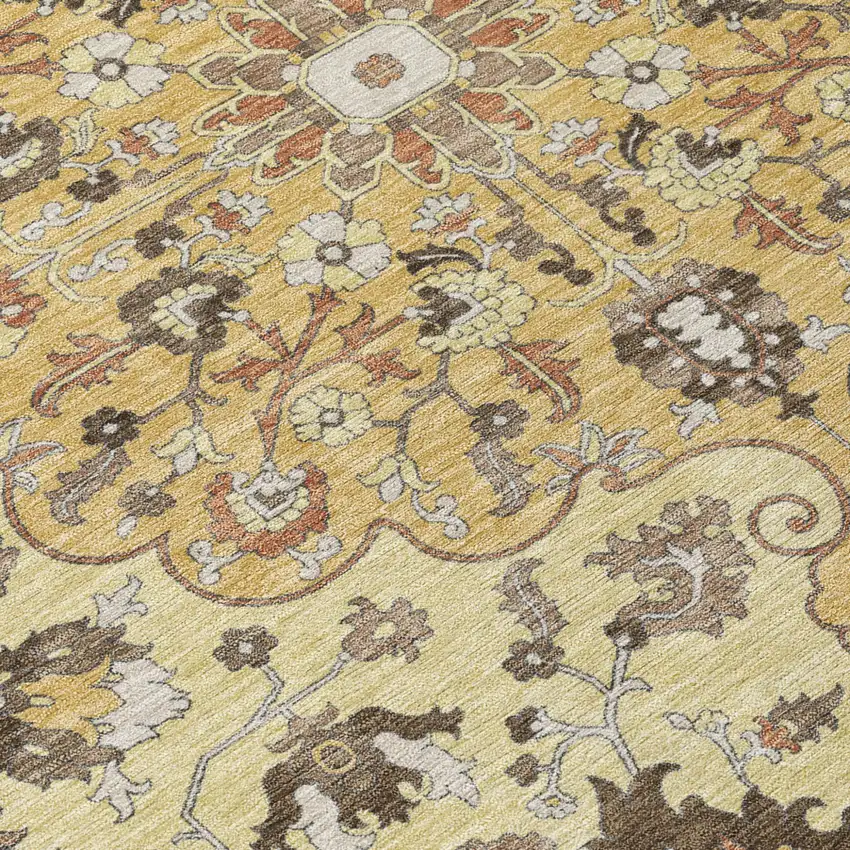 Gold And Copper Floral Medallion Washable Indoor Outdoor Area Rug Photo 6