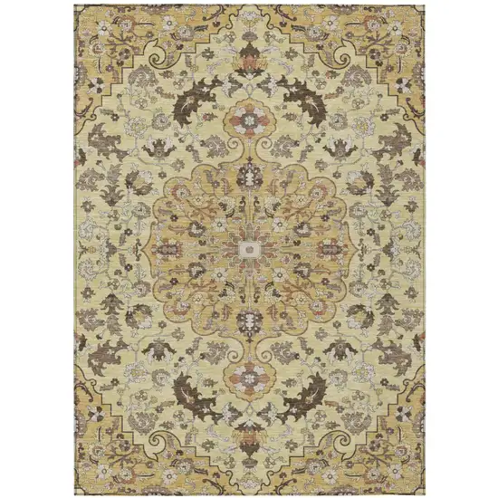 Gold And Copper Floral Medallion Washable Indoor Outdoor Area Rug Photo 2