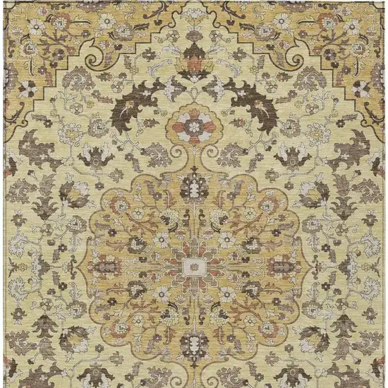 Gold And Copper Floral Medallion Washable Indoor Outdoor Area Rug Photo 4
