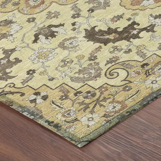 Gold And Copper Floral Medallion Washable Indoor Outdoor Area Rug Photo 5
