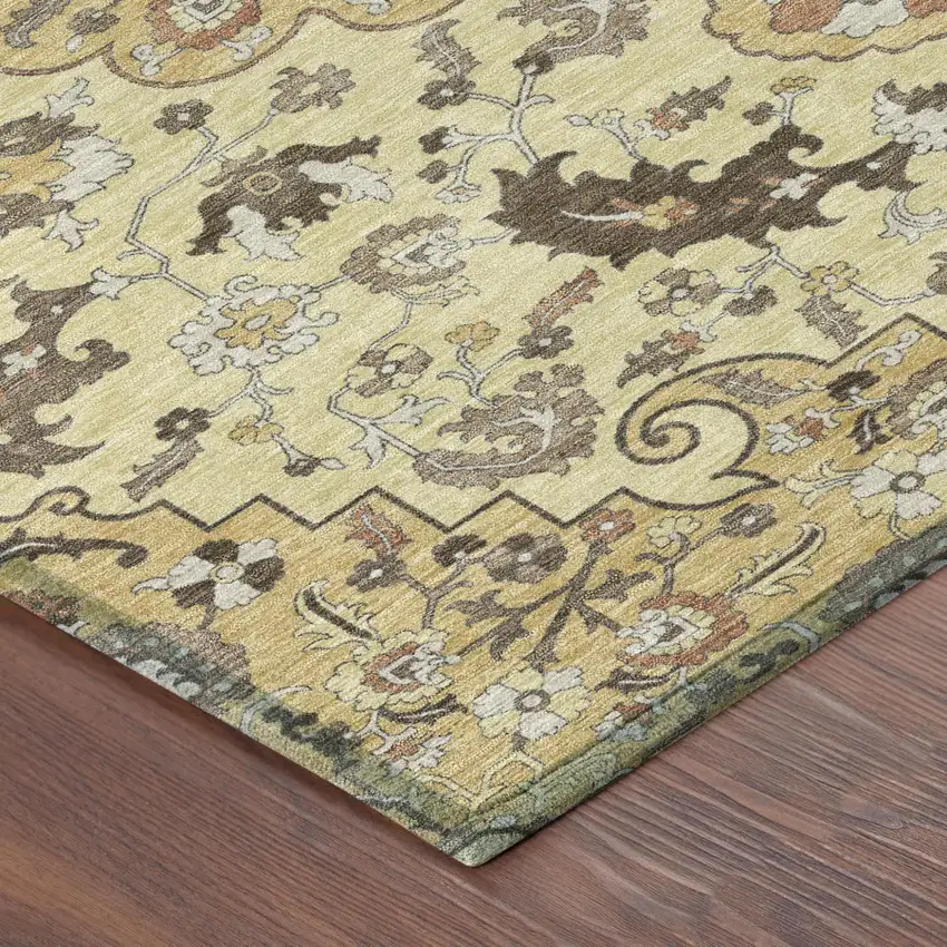 Gold And Copper Floral Medallion Washable Indoor Outdoor Area Rug Photo 5
