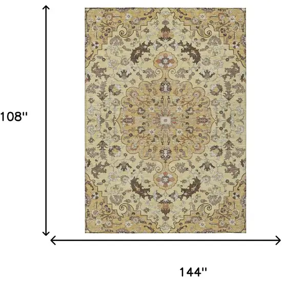 Gold And Copper Floral Medallion Washable Indoor Outdoor Area Rug Photo 7