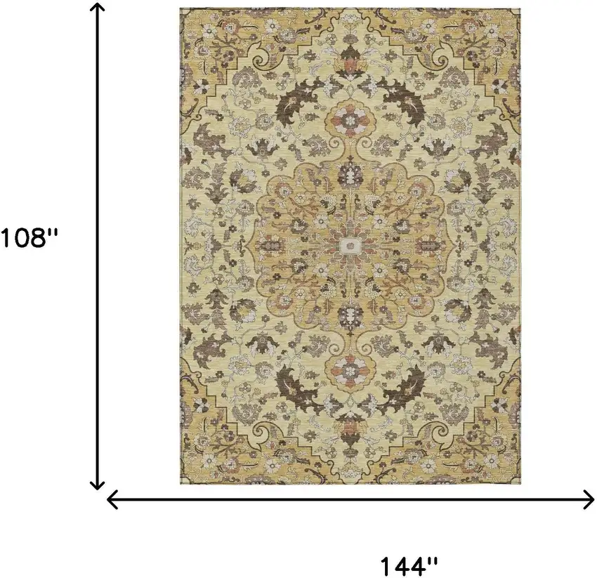 Gold And Copper Floral Medallion Washable Indoor Outdoor Area Rug Photo 7