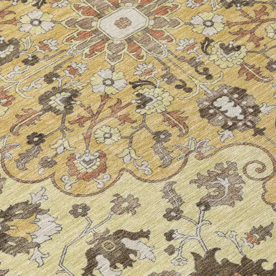 Gold And Copper Floral Medallion Washable Indoor Outdoor Area Rug Photo 6