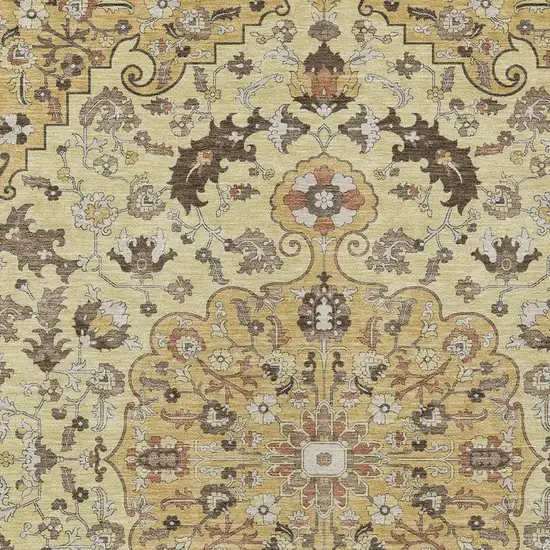 Gold And Copper Floral Medallion Washable Indoor Outdoor Area Rug Photo 3