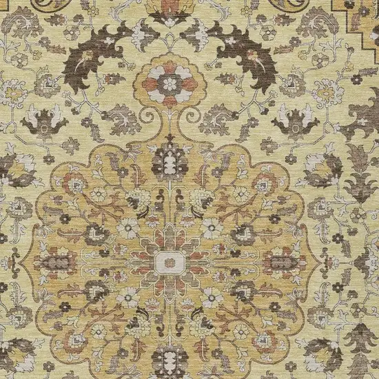 Gold And Copper Floral Medallion Washable Indoor Outdoor Area Rug Photo 3